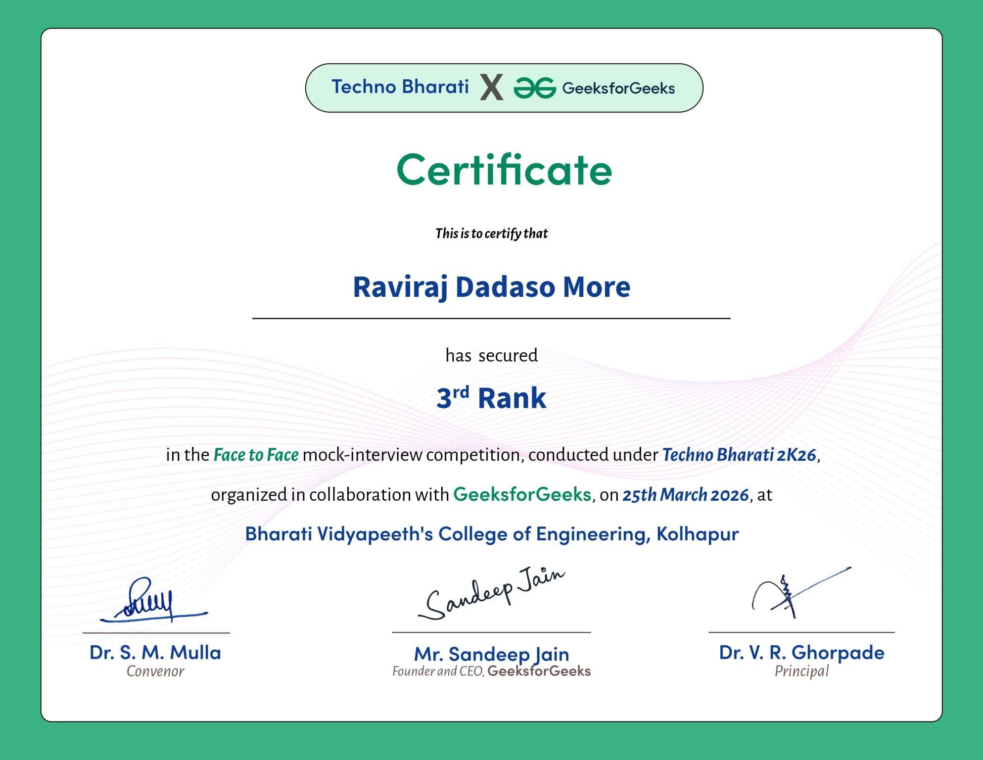 Face-to-Face Interview Competition certificate