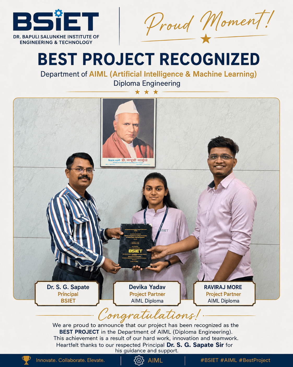 Best Project Recognition with project partner Devika Yadav